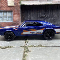 Custom Hot Wheels 1969 Dodge Charger 500 In MOPAR Blue and White With Black Deep Dish 5 Spoke Wheels With Rubber Tires