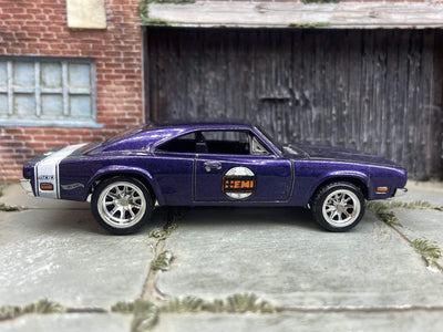 Custom Hot Wheels 1969 Dodge Charger 500 In Purple With Chrome BBS Wheels With Rubber Tires