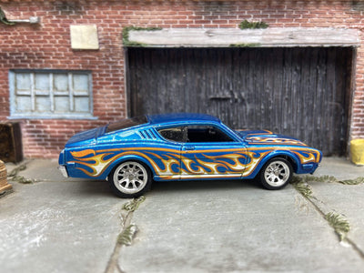 Custom Hot Wheels 1969 Mercury Cyclone in Blue With Flames With BBS Racing Wheels With Rubber Tires
