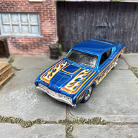 Custom Hot Wheels 1969 Mercury Cyclone in Blue With Flames With BBS Racing Wheels With Rubber Tires