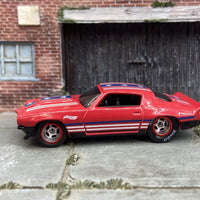 Custom Hot Wheels 1970 Chevy Camaro RS Red - White And Blue! With Chrome and Red 5 Spoke Race Wheels With Hoosier Rubber Tires