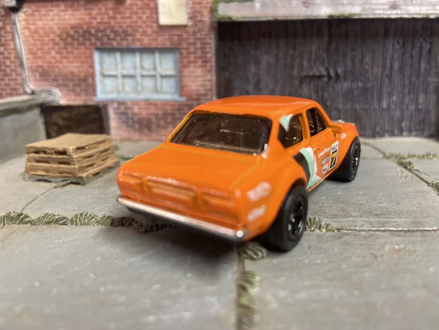 Custom Hot Wheels - 1970 Ford Escort RS 1600 Race Car - Orange - Black 5 Spoke Wheels - Rubber Tires