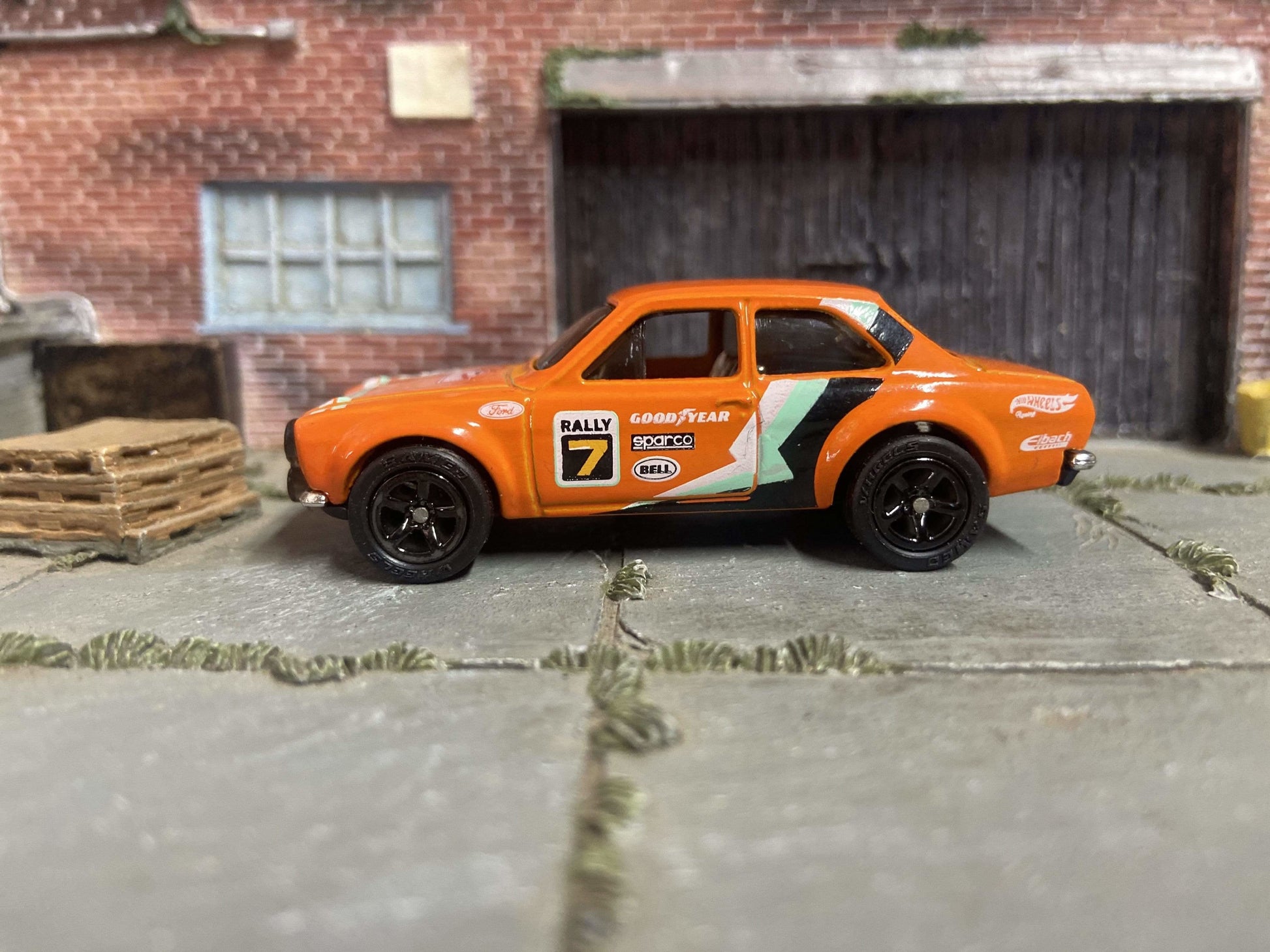 Custom Hot Wheels - 1970 Ford Escort RS 1600 Race Car - Orange - Black 5 Spoke Wheels - Rubber Tires