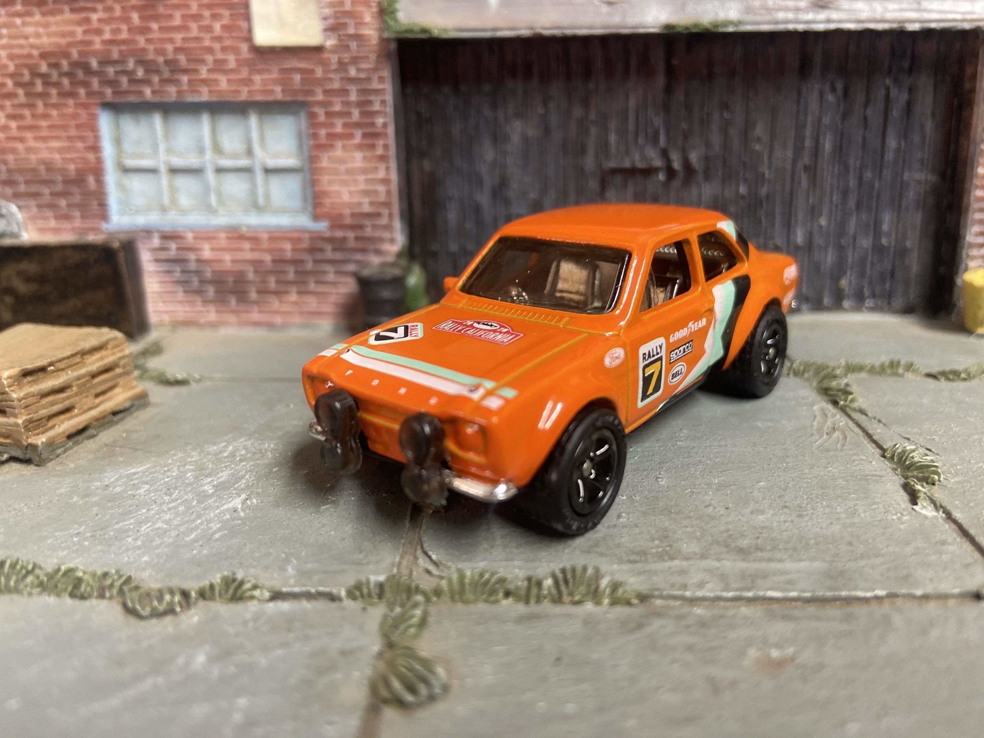 Custom Hot Wheels - 1970 Ford Escort RS 1600 Race Car - Orange - Black 5 Spoke Wheels - Rubber Tires