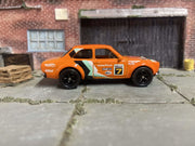 Custom Hot Wheels - 1970 Ford Escort RS 1600 Race Car - Orange - Black 5 Spoke Wheels - Rubber Tires