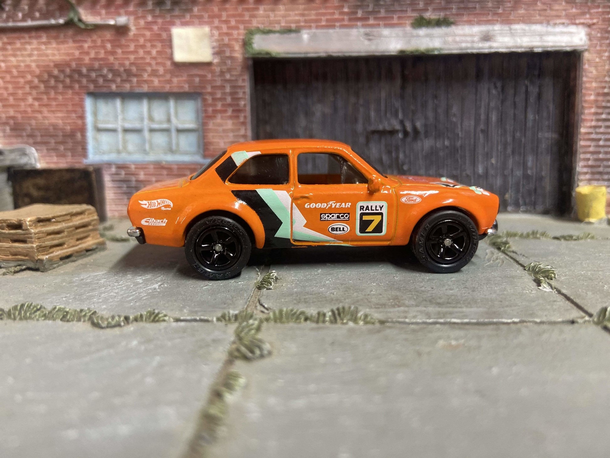 Custom Hot Wheels - 1970 Ford Escort RS 1600 Race Car - Orange - Black 5 Spoke Wheels - Rubber Tires