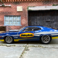 Custom Hot Wheels 1972 Ford Gran Torino Sport In Milodon Blue Livery With 12 Spoke Wheels With Rubber Tires