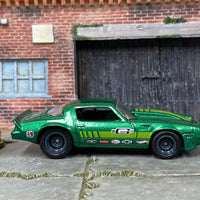 Custom Hot Wheels - 1981 Chevy Camaro - Green Mr. Gasket - Gray Rally Wheels - Rubber Tires