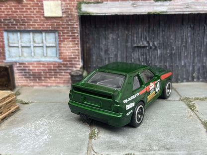 Custom Hot Wheels 1984 Audi Sport Quarto In Green With Black and Chrome 5 Spoke Wheels With Rubber Tires