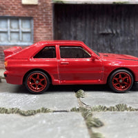 Custom Hot Wheels 1984 Audi Sport Quatro In Red With Red 6 Spoke Studded Wheels With Rubber Tires