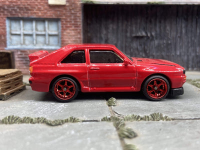 Custom Hot Wheels 1984 Audi Sport Quatro In Red With Red 6 Spoke Studded Wheels With Rubber Tires