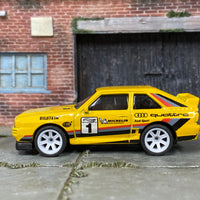 Custom Hot Wheels - 1984 Audi Sport Quatro - Yellow - White Mag Wheels - Rubber Tires