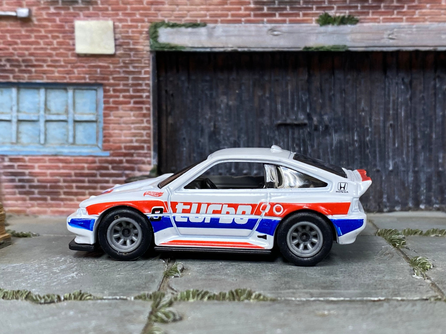 Custom Hot Wheels - 1985 Honda CRX - White, Red and Blue - Gray Race Wheels - Rubber Tires