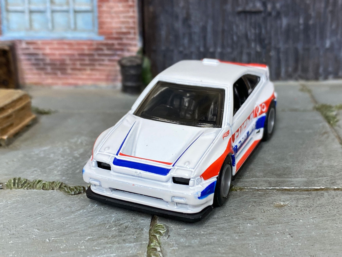 Custom Hot Wheels - 1985 Honda CRX - White, Red and Blue - Gray Race Wheels - Rubber Tires