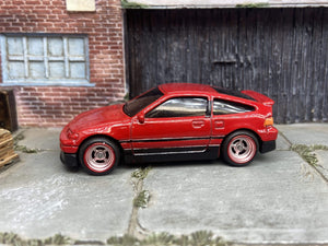 Custom Hot Wheels 1988 Honda CRX In Red With Chrome and Red 4 Spoke Race Wheels With Rubber Tires