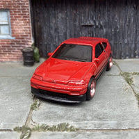 Custom Hot Wheels 1988 Honda CRX In Red With Chrome and Red 4 Spoke Race Wheels With Rubber Tires