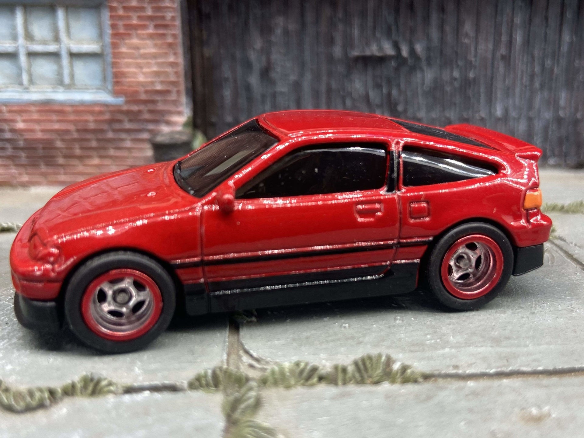 Custom Hot Wheels 1988 Honda CRX In Red With Chrome and Red 5 Spoke Race  Wheels With Rubber Tires, image size:1920x1440