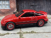Custom Hot Wheels 1988 Honda CRX In Red With Chrome and Red 5 Spoke Race Wheels With Rubber Tires