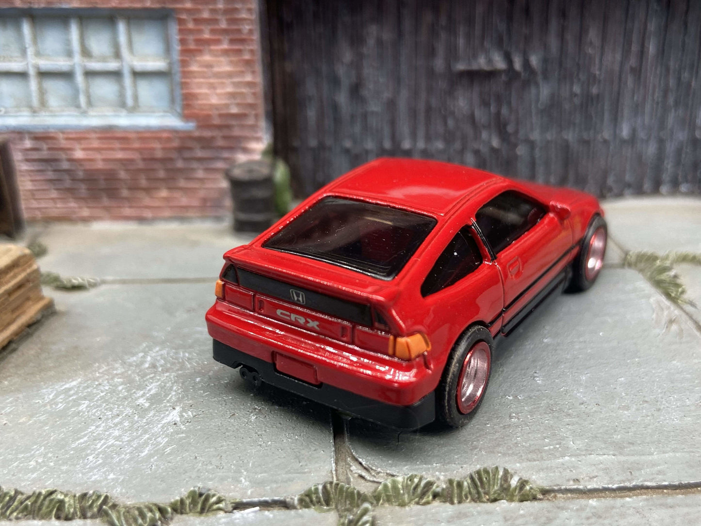 Custom Hot Wheels 1988 Honda CRX In Red With Chrome and Red 5 Spoke Race Wheels With Rubber Tires