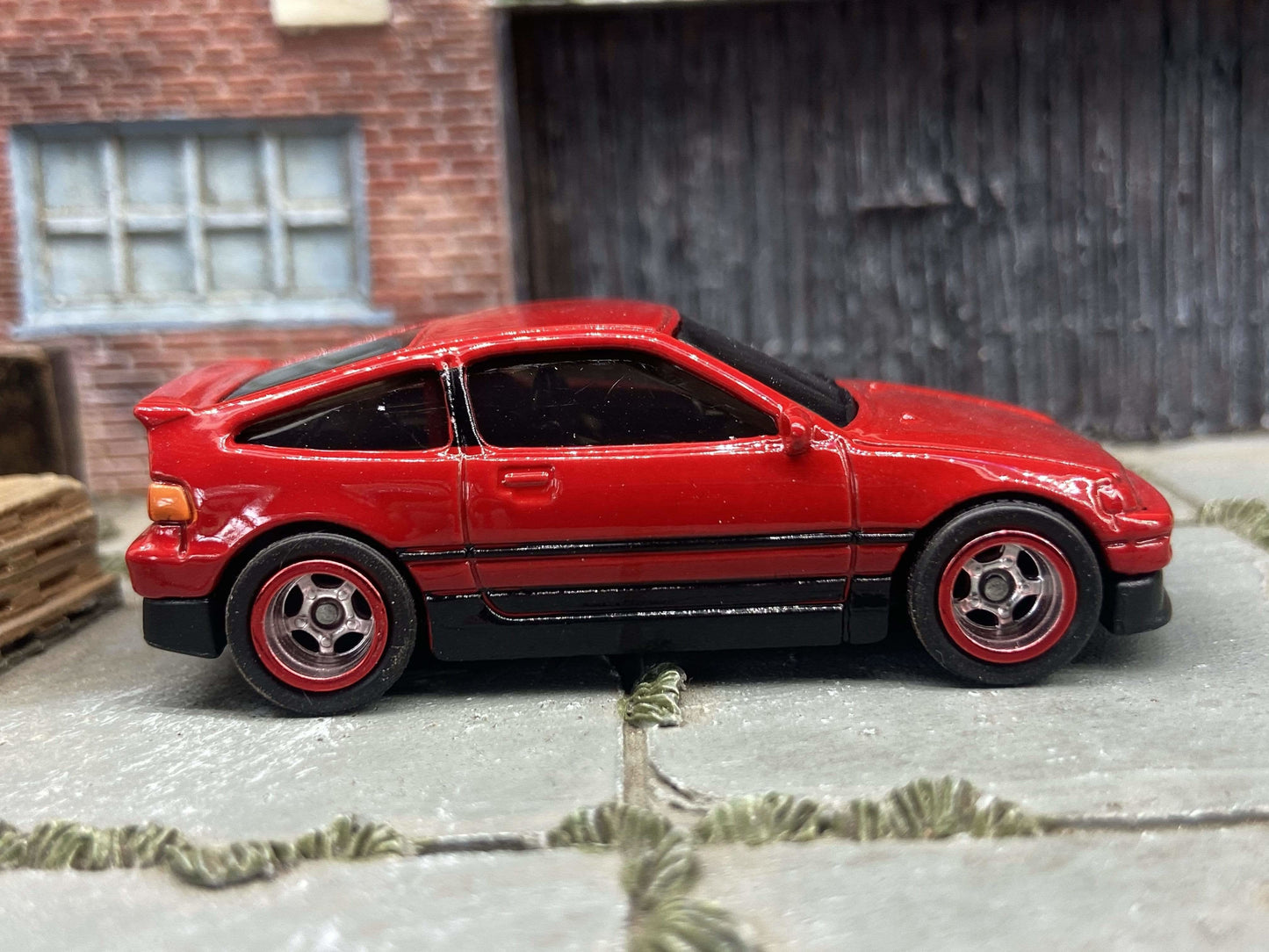 Custom Hot Wheels 1988 Honda CRX In Red With Chrome and Red 5 Spoke Race Wheels With Rubber Tires