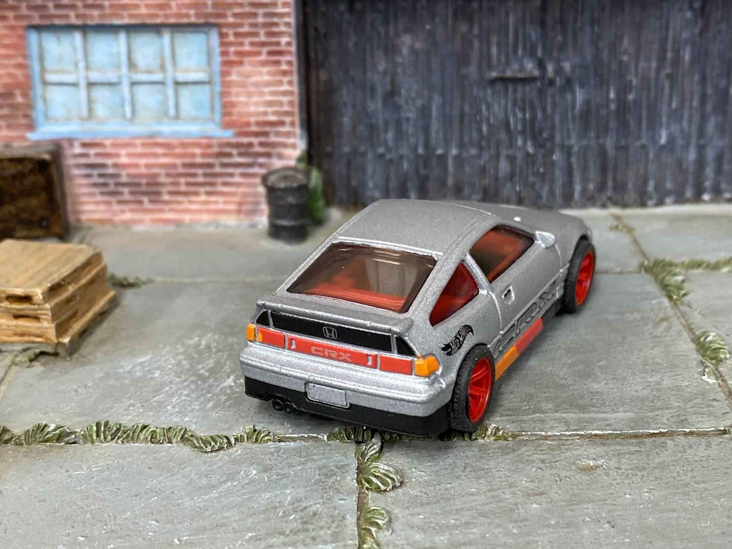Custom Hot Wheels - 1988 Honda CRX - Satin Gray, Red, Black and Orange - Red Mag Wheels - Rubber Tires