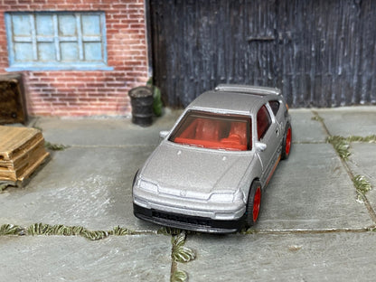 Custom Hot Wheels - 1988 Honda CRX - Satin Gray, Red, Black and Orange - Red Mag Wheels - Rubber Tires