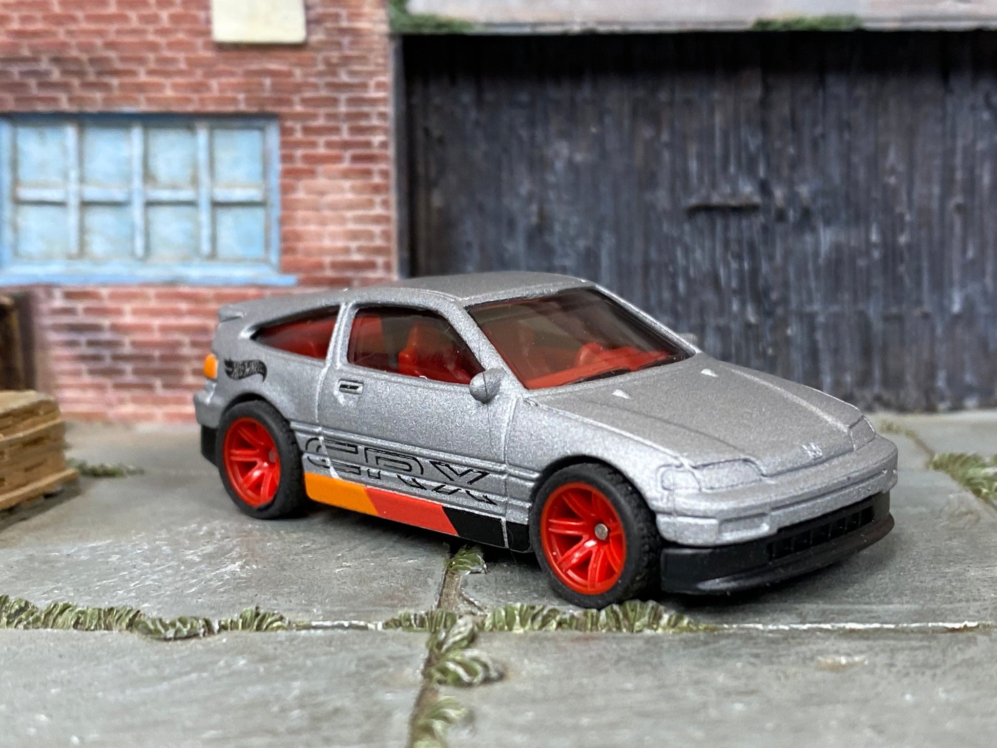 Custom Hot Wheels - 1988 Honda CRX - Satin Gray, Red, Black and Orange - Red Mag Wheels - Rubber Tires