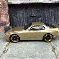 Custom Hot Wheels 1989 Porsche 944 Turbo In Gold With Black and Gold 4 Spoke Wheels With Rubber Tires