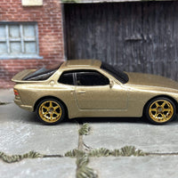 Custom Hot Wheels 1989 Porsche 944 Turbo In Gold With Gold 6 Spoke Studded Race Wheels With Rubber Tires
