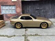 Custom Hot Wheels 1989 Porsche 944 Turbo In Gold With Gold 6 Spoke Studded Race Wheels With Rubber Tires