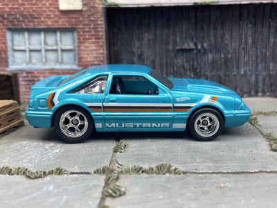 Custom Hot Wheels 1992 Ford Mustang GT Fox Body In Teal With Chrome Deep Dish 5 Spoke Wheels With Rubber Tires