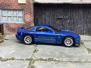 Custom Hot Wheels 1995 Mazda RX-7 In Blue With Chrome BBS Wheels With Rubber Tires
