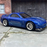 Custom Hot Wheels 1995 Mazda RX-7 In Blue With Chrome BBS Wheels With Rubber Tires