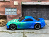 Custom Hot Wheels 1995 Mazda RX7 In Blue and Green  Falken Tires With Black and Chrome Steel Wheels With Firestone Tires