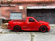 Custom Hot Wheels 1999 Ford F150 SVT Lightning In Red With Black and Red 5 Star Deep Dish Wheels With Rubber Tires