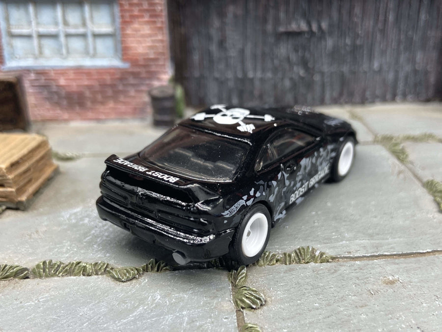Custom Hot Wheels 2001 Acura Integra GSR In Black and White With Boost Brigade Livery With White 5 Spoke Race Wheels With Rubber Tires