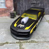 Custom Hot Wheels 2010 Chevy Camaro Pro Stock Drag Car In Mooneyes Racing Satin Black and Yellow With Gray Smoothie Race Wheels With Goodyear Cheater Slicks Rubber Tires