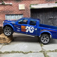 Custom Hot Wheels 2015 Ford F150 4X4 Truck In Blue K&N Filters With Mag Wheels With Rubber Tires