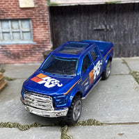 Custom Hot Wheels 2015 Ford F150 4X4 Truck In Blue K&N Filters With Mag Wheels With Rubber Tires