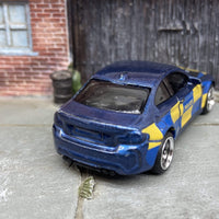 Custom Hot Wheels 2016 BMW M2 In Police Blue and Yellow Livery With Black and Chrome 4 Spoke Wheels With Rubber Tires