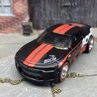 Custom Hot Wheels 2016 Chevy Camaro SS In Black and Red With Borla Livery With Chrome 5 Spoke Race Wheels With Redline Rubber Tires