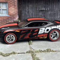 Custom Hot Wheels 2016 Chevy Camaro SS In Black and Red With Borla Livery With Chrome 5 Spoke Race Wheels With Redline Rubber Tires