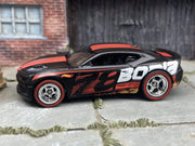 Custom Hot Wheels 2016 Chevy Camaro SS In Black and Red With Borla Livery With Chrome 5 Spoke Race Wheels With Redline Rubber Tires