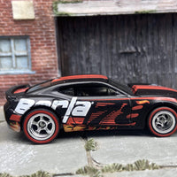 Custom Hot Wheels 2016 Chevy Camaro SS In Black and Red With Borla Livery With Chrome 5 Spoke Race Wheels With Redline Rubber Tires