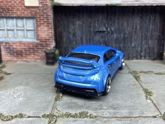 Custom Hot Wheels 2016 Honda Civic Type R In BISIMOTO Blue With Black and Chrome 4 Spoke Wheels With Rubber Tires