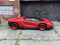 Red Lamborghini Centenario Roadster custom Hot Wheels with red wheels, view 1