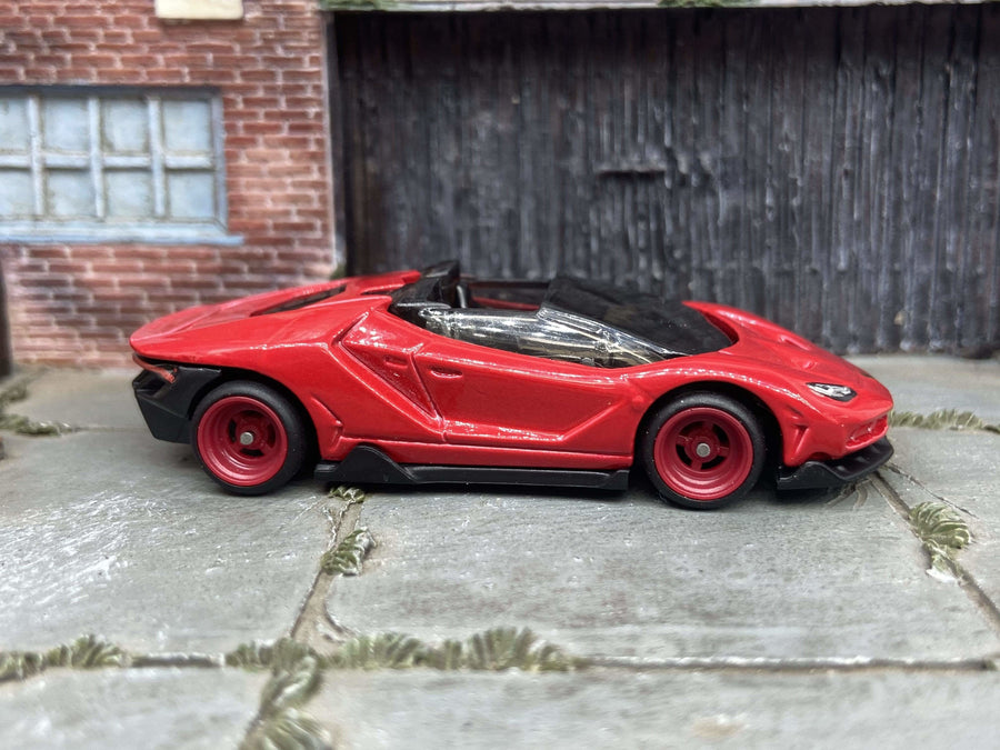 Custom Hot Wheels - 2016 Lamborghini Centenario Roadster - Red - Red 4 Spoke Wheels - Rubber Tires