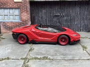 Custom Hot Wheels - 2016 Lamborghini Centenario Roadster - Red - Red 4 Spoke Wheels - Rubber Tires