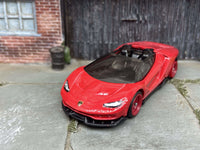Red Lamborghini Centenario Roadster custom Hot Wheels with red wheels, view 3