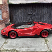 Custom Hot Wheels 2016 Lamborghini Centenario Roadster In Red With Red 4 Spoke Wheels With Rubber Tires